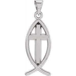 14k White Gold 17x8 mm Fish with Cross Pendant Perfect Gift Gift for Women