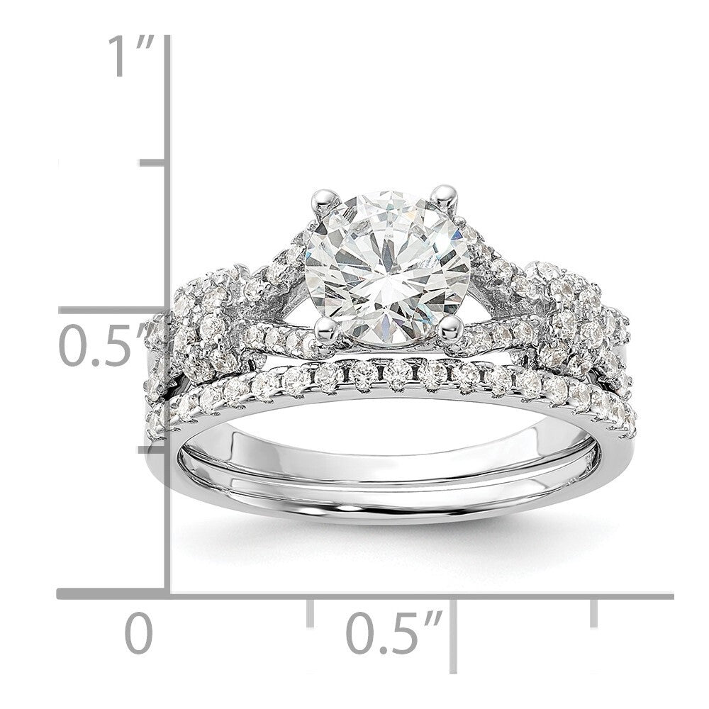 Sterling Silver Rhodium-plated Polished CZ Engagement and Band Set Size 8