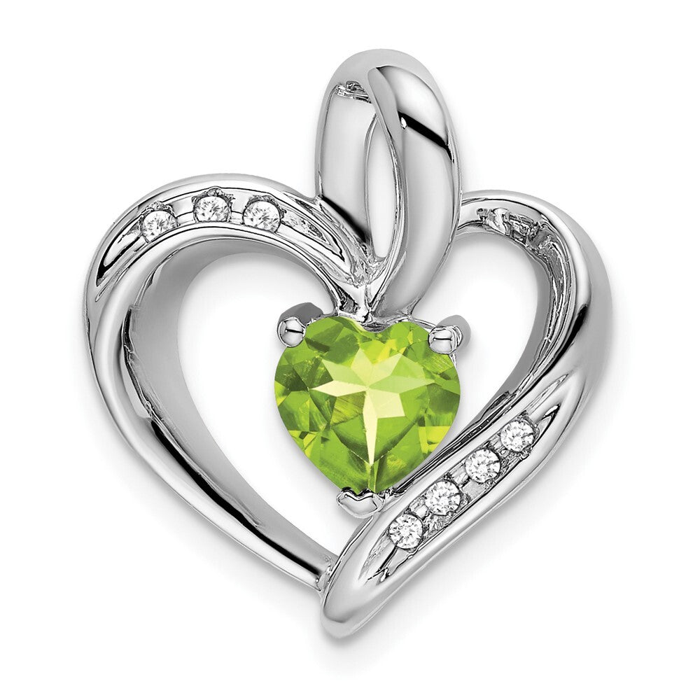 14k White Gold Peridot and Diamond Heart Pendant for Women