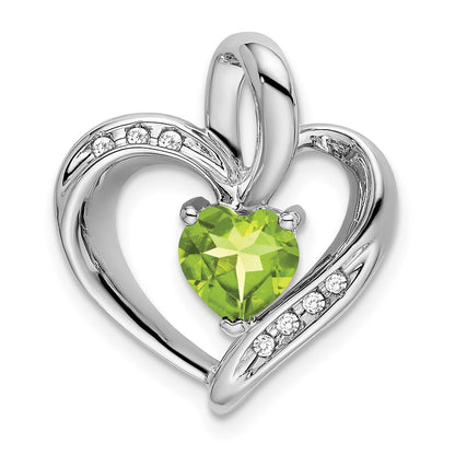 14k White Gold Peridot and Diamond Heart Pendant for Women