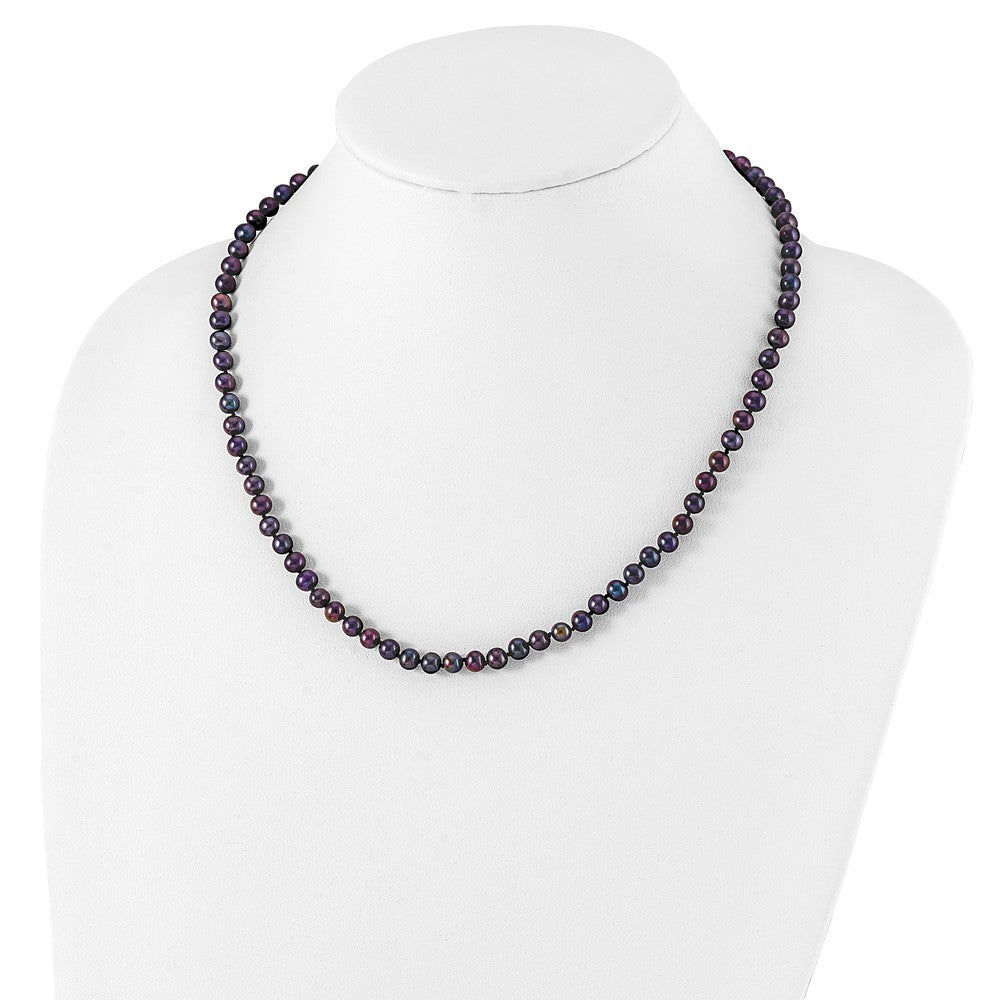 Sterling Silver Rhodium-plated 5-6mm Black Cultured Pearl Necklace 20"