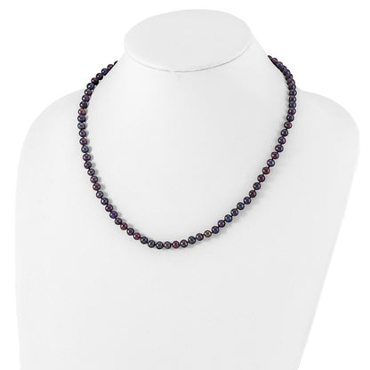Sterling Silver Rhodium-plated 5-6mm Black Cultured Pearl Necklace 20"