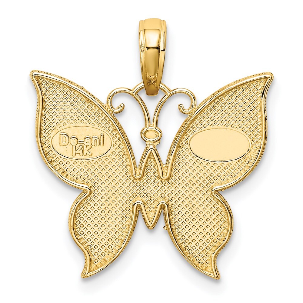 14k Yellow Gold Rhodium Butterfly Pendant for Women