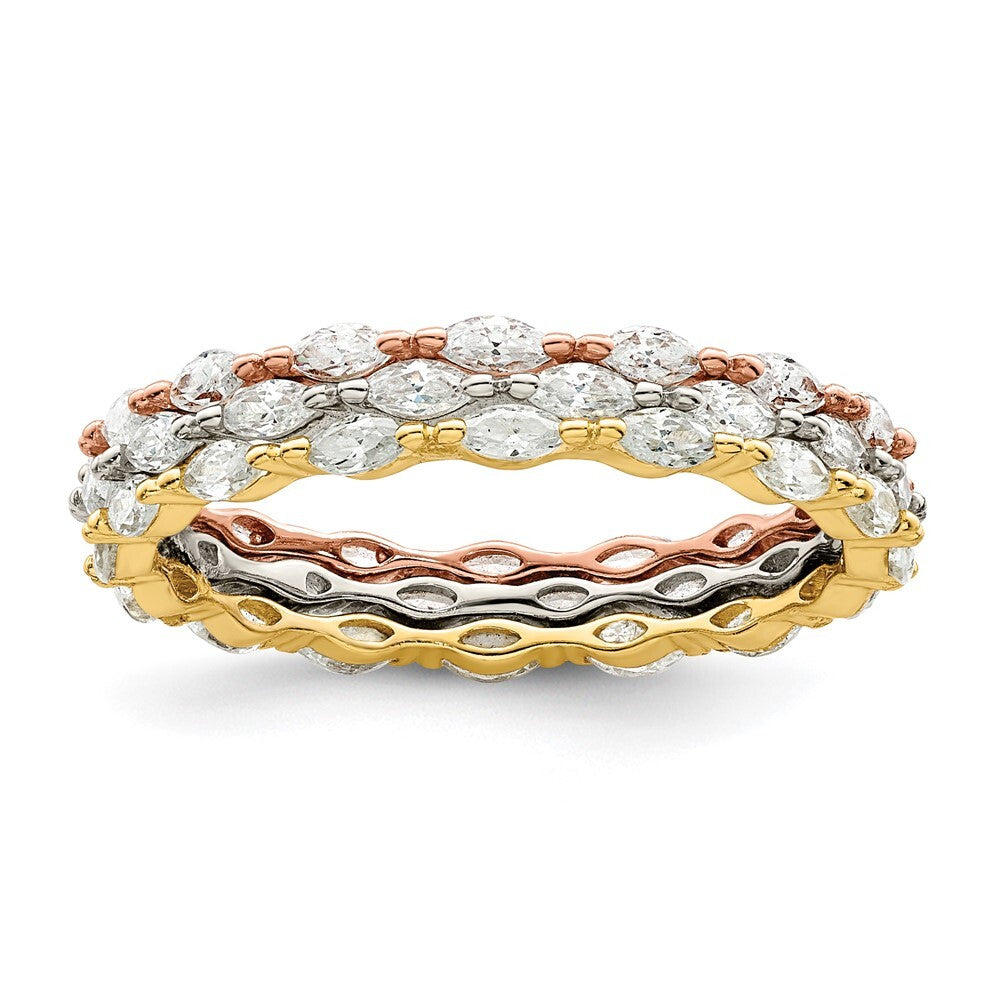 Sterling Silver Rose & Gold-tone Marquise CZ Eternity 3 Ring Set Size 8