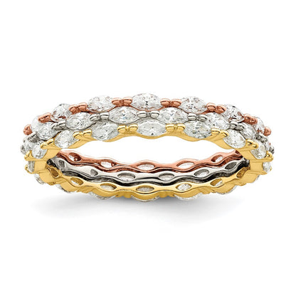 Sterling Silver Rose & Gold-tone Marquise CZ Eternity 3 Ring Set Size 8