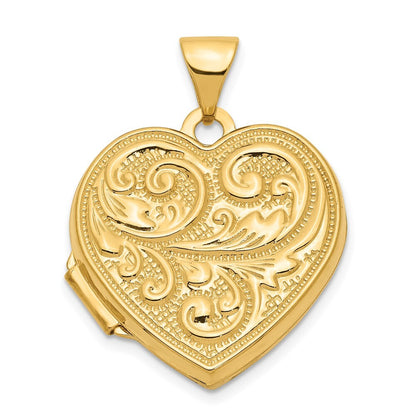 14k Yellow Gold Scrolled LOVE YOU ALWAYS Heart Locket Pendant for Women