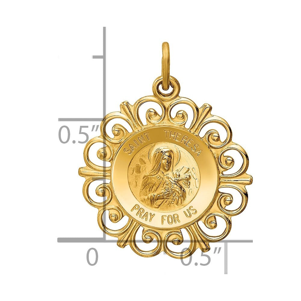 14k Yellow Gold Saint Theresa Medal Charm Pendant for Women