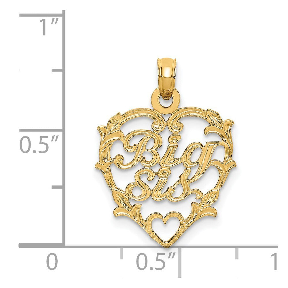14k Yellow Gold BIG SIS in Heart Charm Pendant for Women