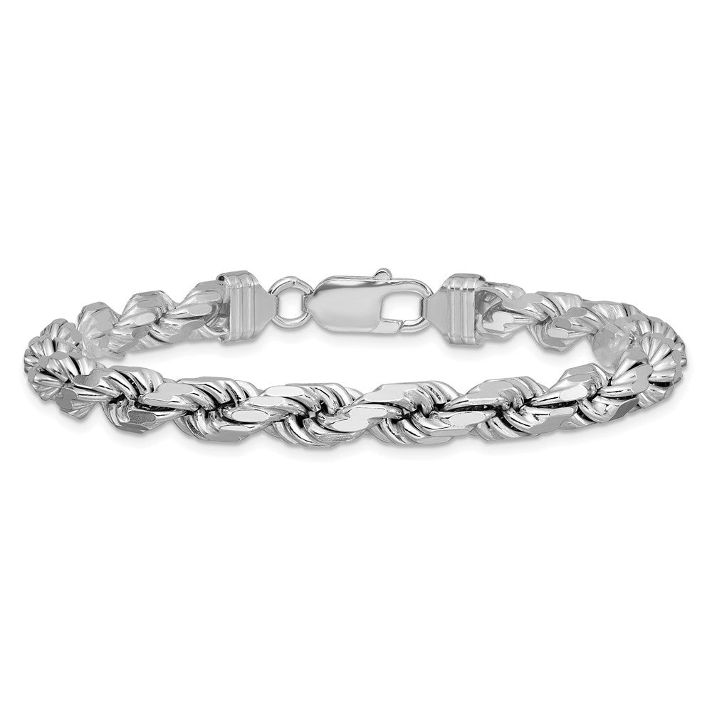 Sterling Silver Rhodium-plated 6.5mm Diamond-cut Rope Chain Bracelet