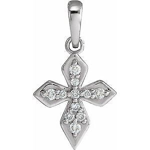 14k White Gold .05 CTW Natural Diamond Petite Cross Pendant Gift for Women