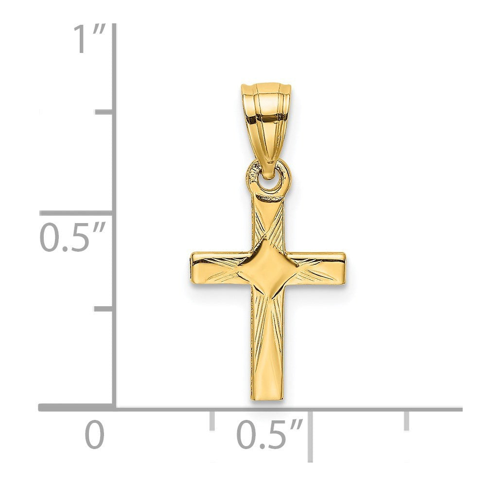 14k Yellow Gold Diamond Shape Center Mini Cross Charm