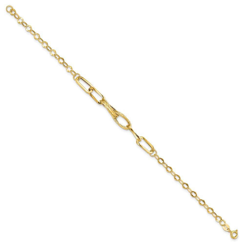 14k Yellow Gold Polished Textured Fancy Link 7.75 inch Bracelet