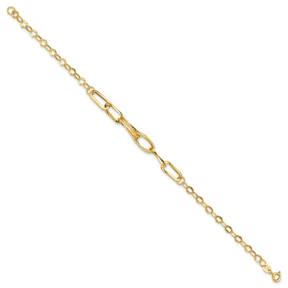 14k Yellow Gold Polished Textured Fancy Link 7.75 inch Bracelet