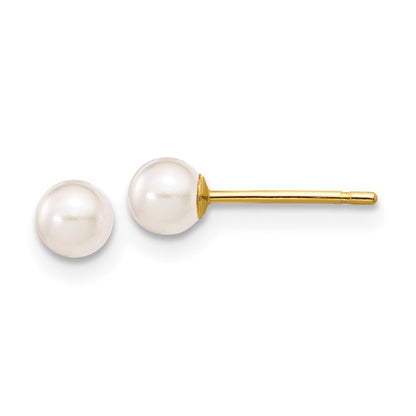 14k Yellow Gold 3-4mm White Akoya Saltwater Cultured Pearl Stud Post Earrings