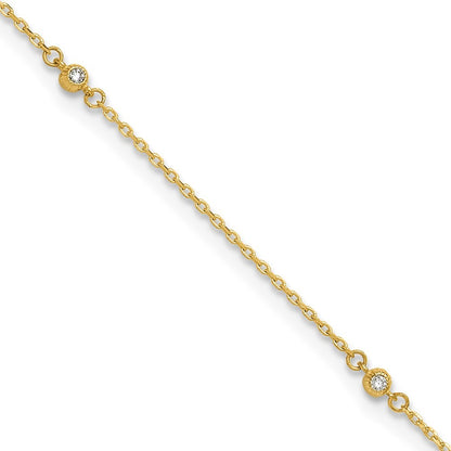 14k Yellow Gold Bezel-set CZ 5-Station 10" Anklet