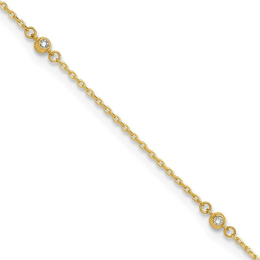 14k Yellow Gold Bezel-set CZ 5-Station 10" Anklet
