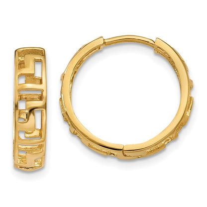 14k Yellow Gold Greek Key Hinged Hoop Earrings Gift for Women