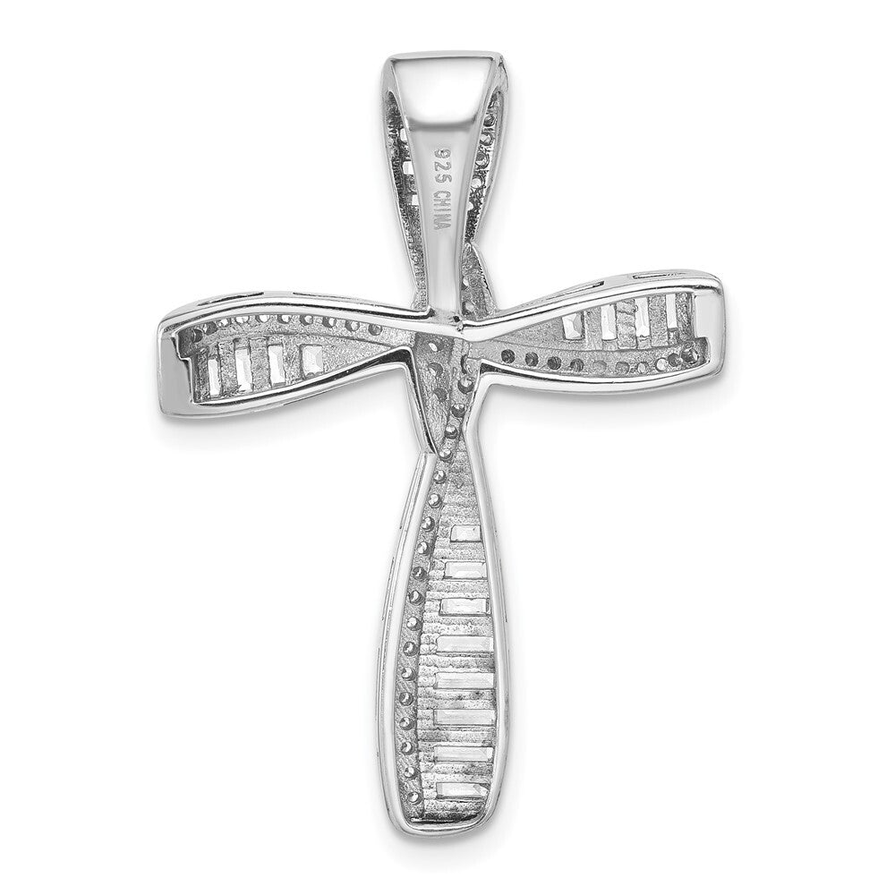 Sterling Silver Rhodium-plated Cubic Zirconia Cross Pendant Slide