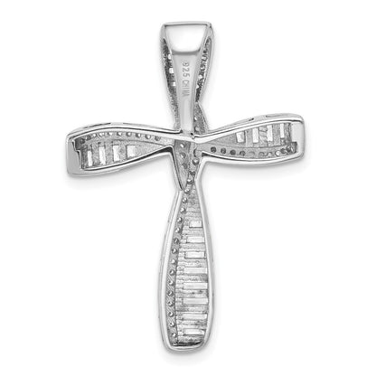 Sterling Silver Rhodium-plated Cubic Zirconia Cross Pendant Slide