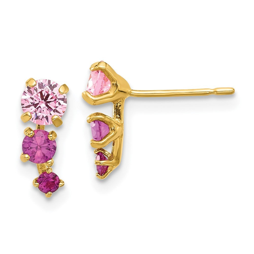 14k Yellow Gold Polished Pink and Red CZ Earrings