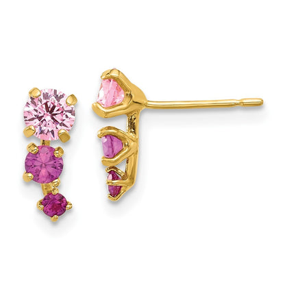 14k Yellow Gold Polished Pink and Red CZ Earrings