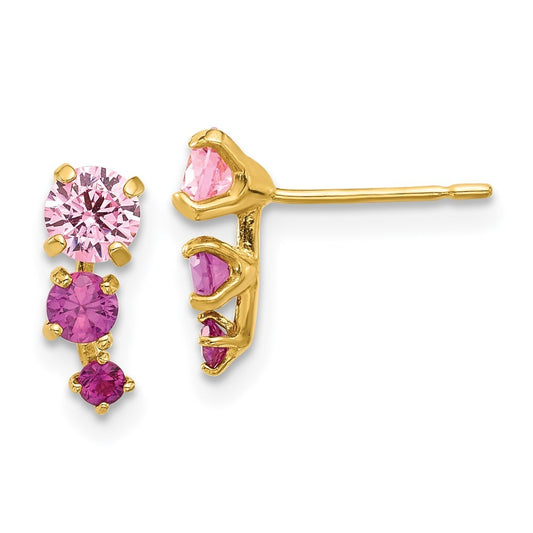 14k Yellow Gold Polished Pink and Red CZ Earrings
