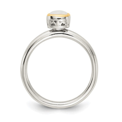 Sterling Silver & 14K Gold Accent Polished Cushion-cut Milky Opal Ring Sz 6