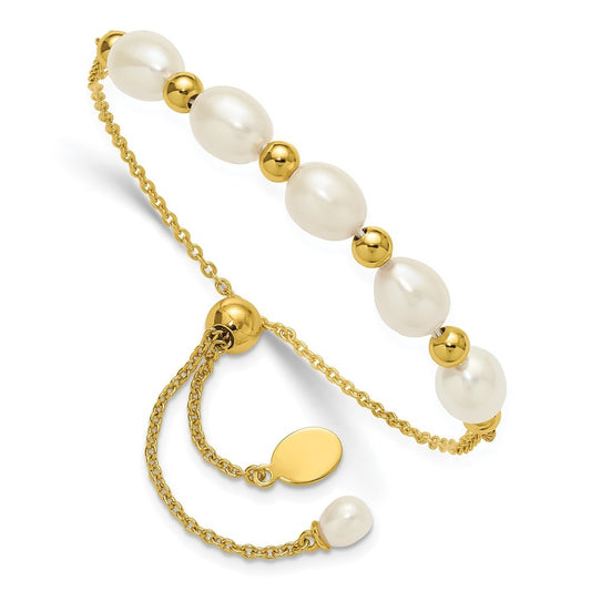 Sterling Silver Gold-tone Beaded 7mm Cultured Pearl Adjustable Bolo Bracelet