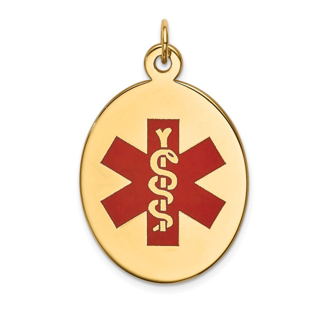 14k Yellow Gold 31x22mm Oval Red Enameled Medical Jewelry Pendant