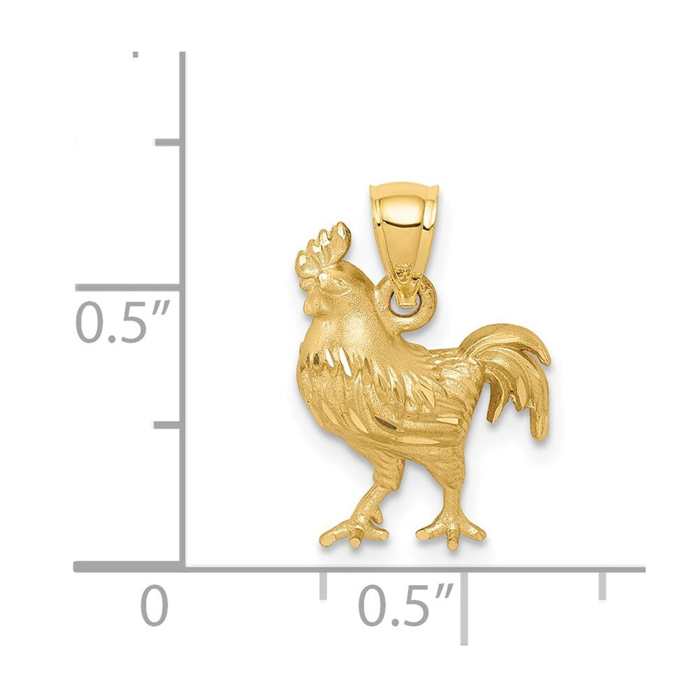 14k Yellow Gold Satin Diamond-Cut Rooster Pendant for Women