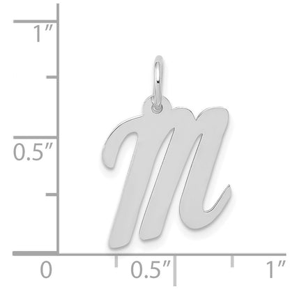 14k White Gold Medium Script Letter M Initial Charm Pendant for Women