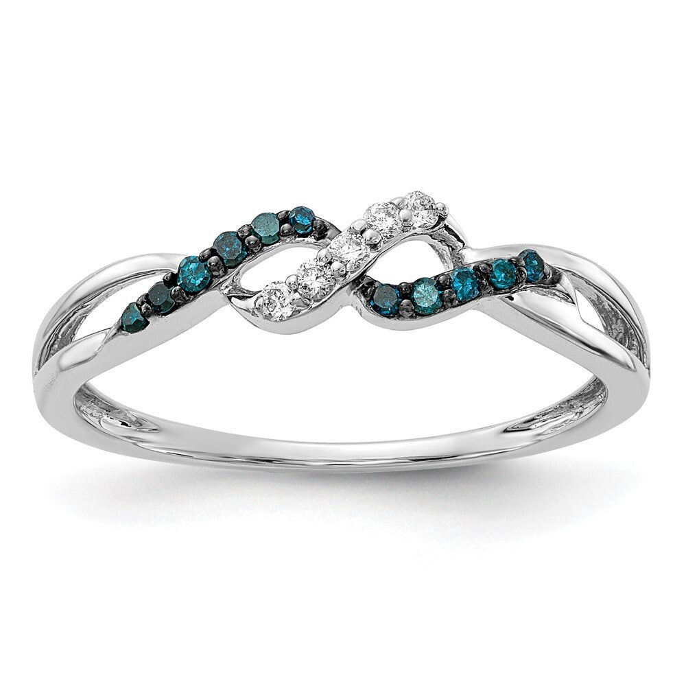 14k White Gold w/ Blue and White Diamond Twist Ring Size 7
