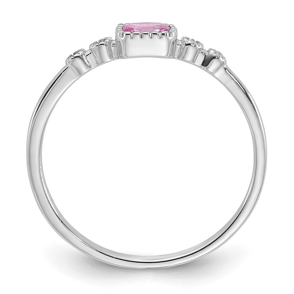 SS Rhodium-plated .43Created Pink Sapphire and .02Cr. Sapphire Ring Size 8
