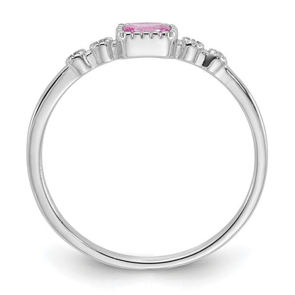 SS Rhodium-plated .43Created Pink Sapphire and .02Cr. Sapphire Ring Size 8