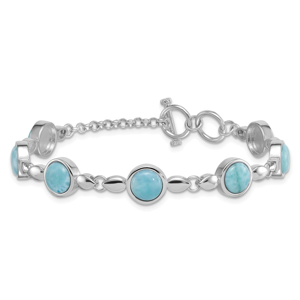 Sterling Silver Rhodium-plated Fancy Round Larimar Cabochon 8" Toggle Bracelet