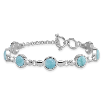 Sterling Silver Rhodium-plated Fancy Round Larimar Cabochon 8" Toggle Bracelet
