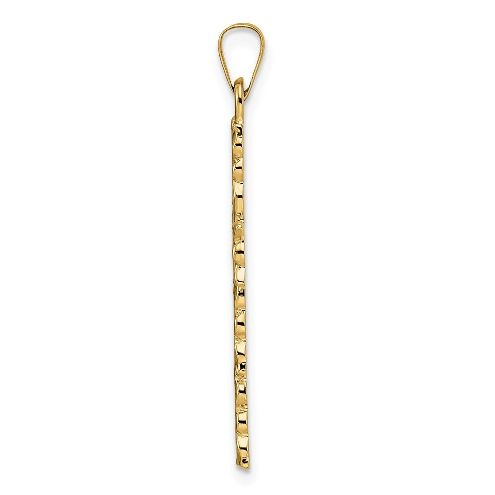 14k Yellow Gold Polished and Textured Solid Floral Cross Pendant