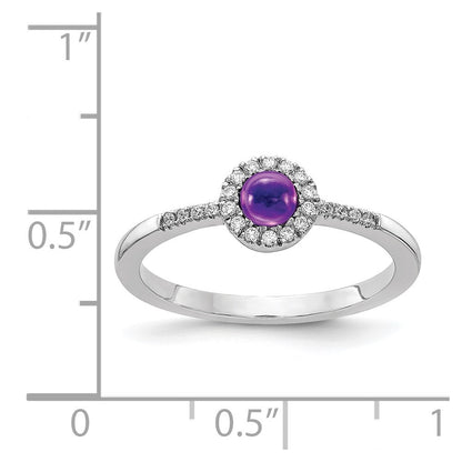 14k White Gold Diamond and Cabochon Amethyst Ring Size 7