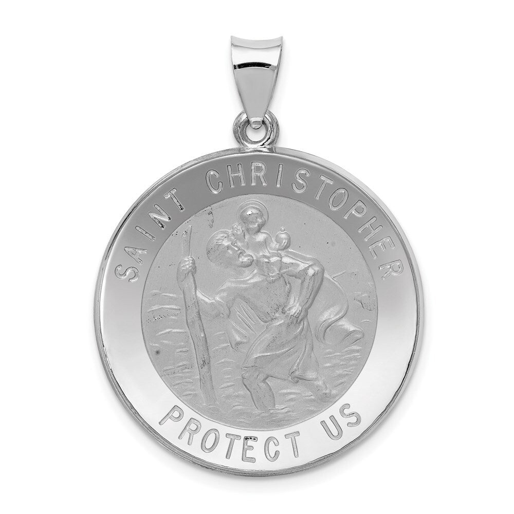 14k White Gold Polished/Satin St Christopher Medal Hollow Pendant for Women