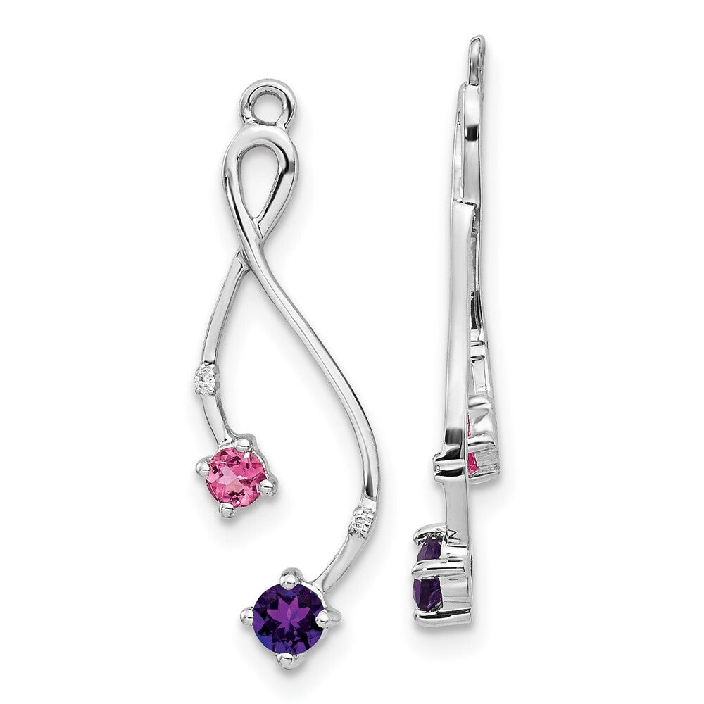 14k White Gold Diamond, Amethyst and Pink Tourm Earring Jackets Gift for Women
