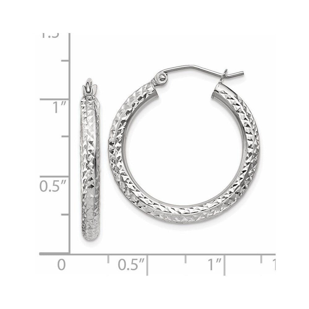 14k White Gold Diamond-cut 3mm Round Hoop Earrings Gift for Women