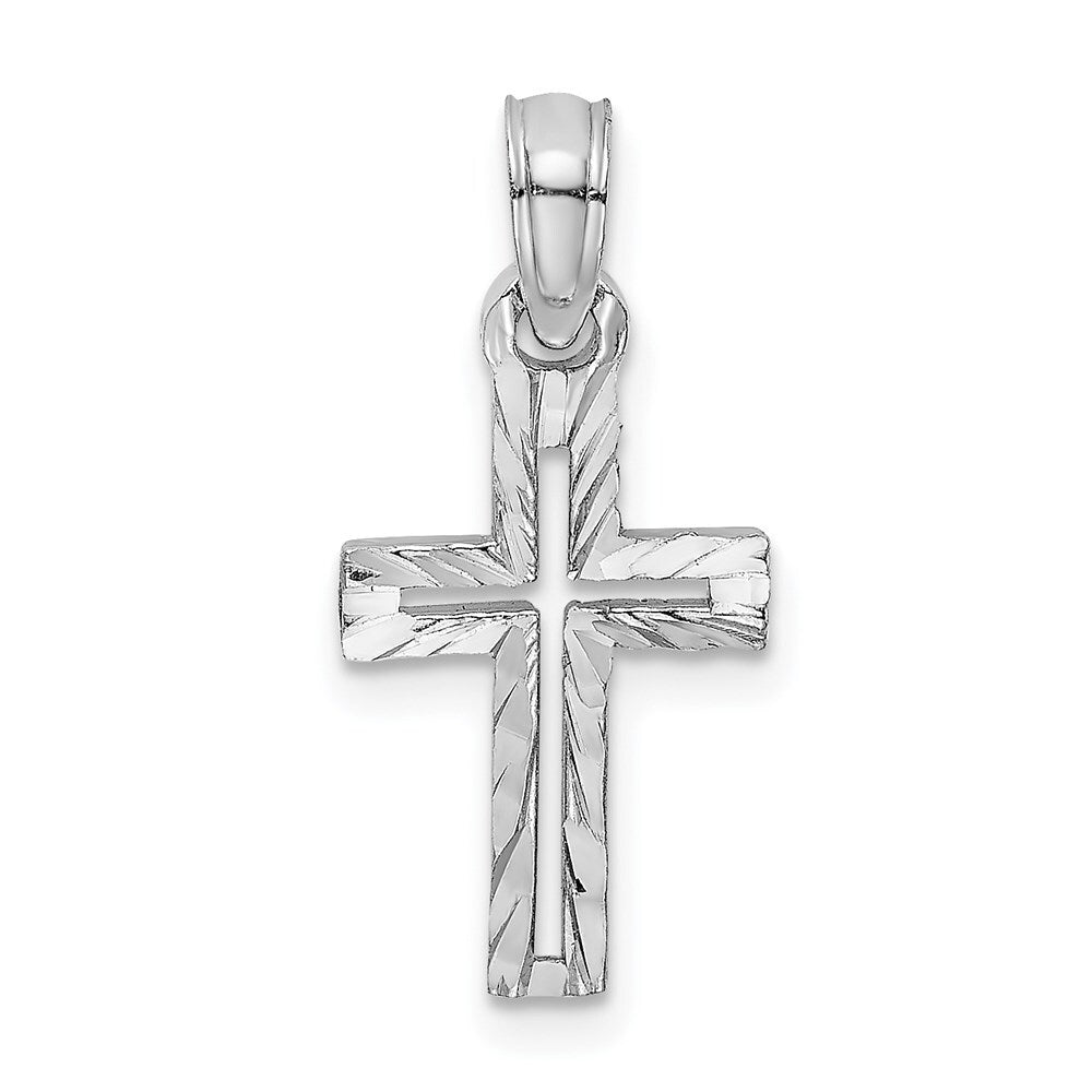 14k White Gold Diamond-Cut Cross Charm Pendant for Women