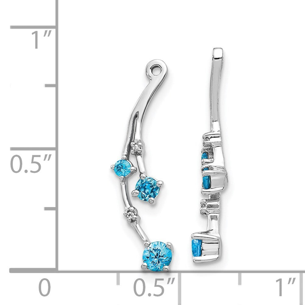 14k White Gold Diamond and Blue Topaz Dangle Earring Jackets Gift for Women