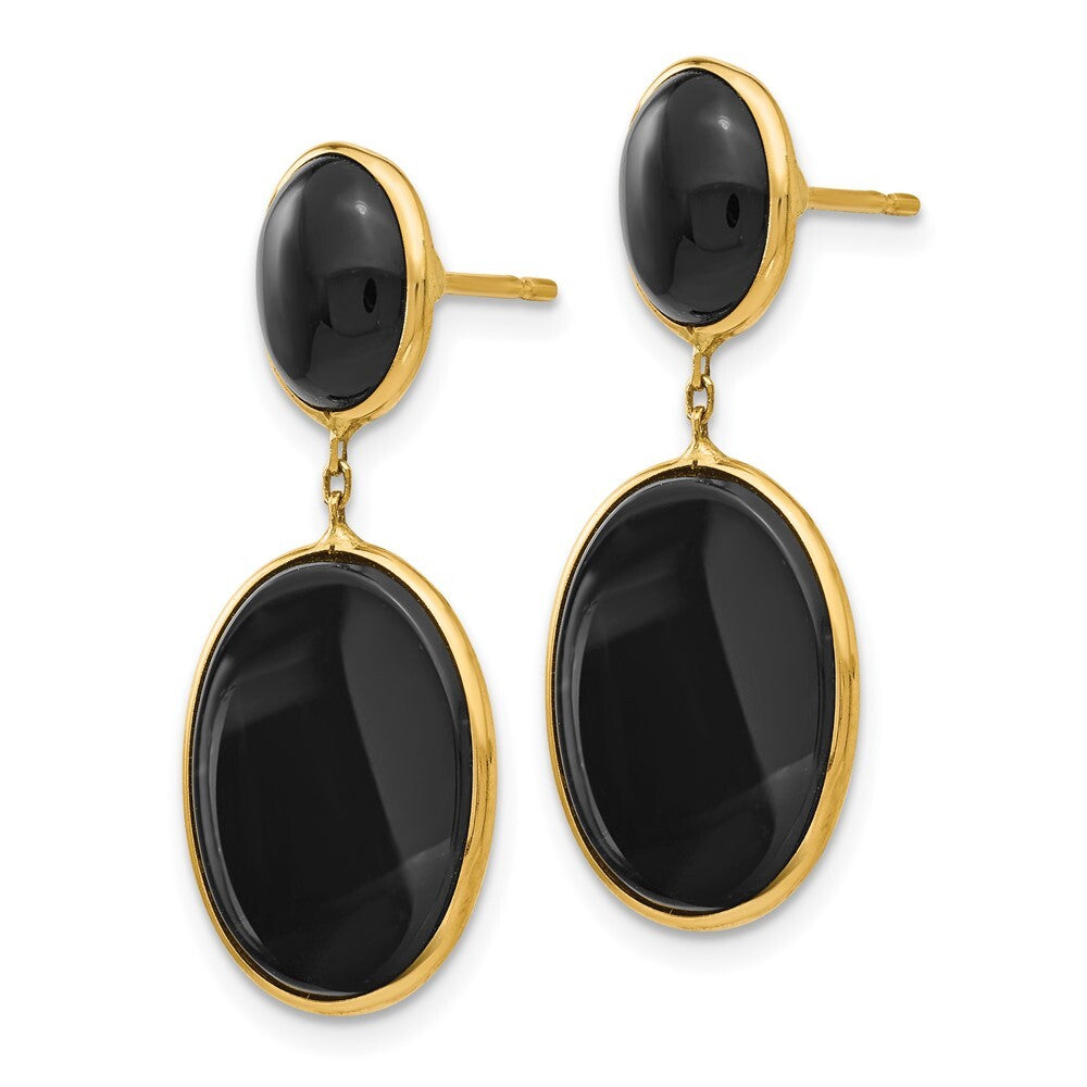 14k Yellow Gold Onyx Oval Dangle Earrings Gift for Women