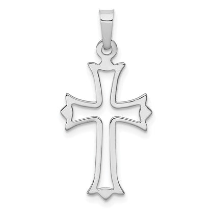 14k White Gold Polished Cut out Fleur de Lis Cross Pendant