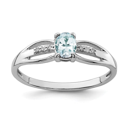 Sterling Silver Rhod-plated Diamond Aquamarine Ring Size 7