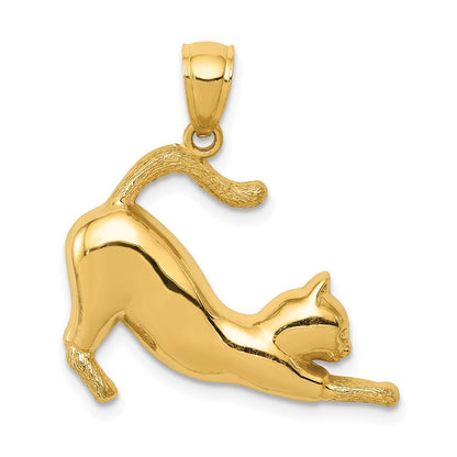 14k Yellow Gold Stretching Cat Pendant for Women