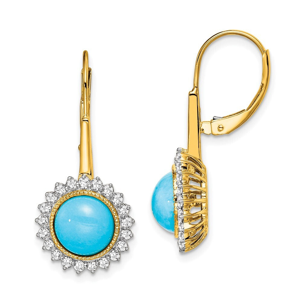 14k Yellow Gold Turquoise and Diamond Leverback Drop & Dangle Earrings