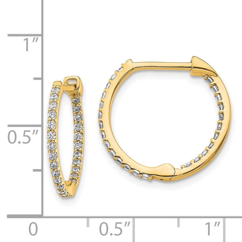 14k Yellow Gold Diamond In/Out Hinged Hoop Earrings