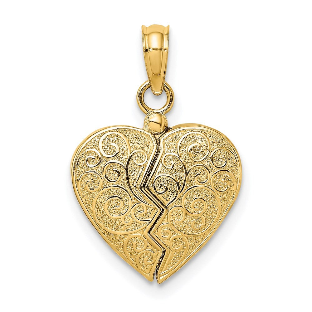 14k Yellow Gold Red Enameled 3-D Reversible Filigree Heart That Opens Charm